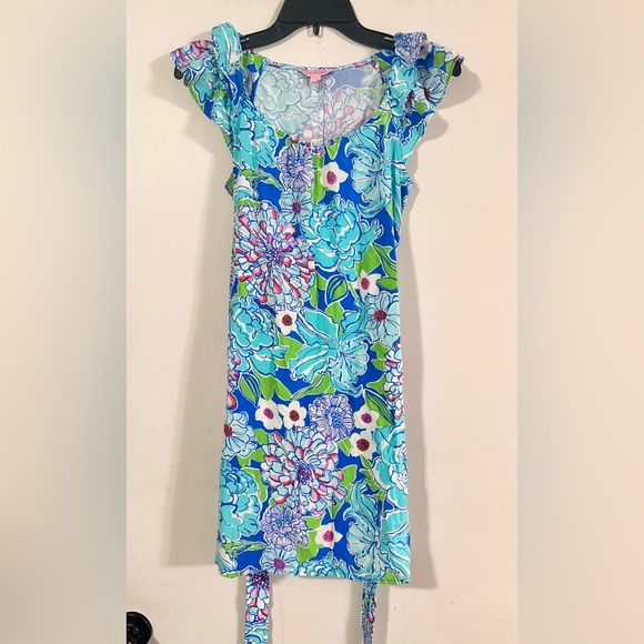 Lilly Pulitzer Maya Worth Blue May Flowers Floral Print Tie Waist Dress - Picture 4 of 14